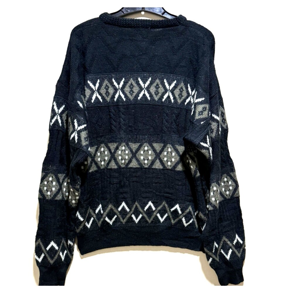 Vtg 80s Sears Roebuck Geometric Sweater Knit Pullover Mens M Gray Italian Made